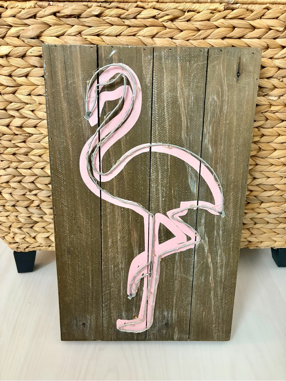 Light-up Rustic Pink Flamingo Wall Art - Handmade
